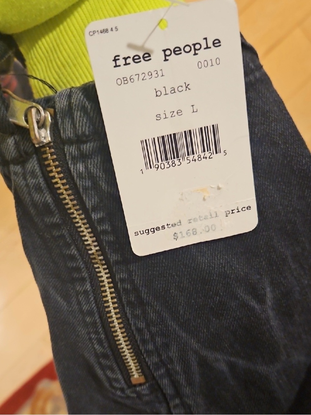 Free People NWTWashed Black Denim Moto Jacket with corset style laces & buckle - Picture 6 of 11